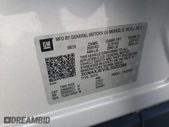 2020 Chevrolet Equinox LT с VIN 3GNAXJEV3LS520384, выставлен на аукционе Copart как лот 61053905 с пробегом 127 745 миль миль и Чистый • Clean title. История ставок и продаж доступна на DreamBid. Изображение 13.