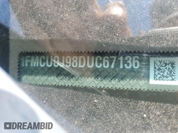 2013 Ford Escape Titanium with VIN 1FMCU0J98DUC67136, listed as a Copart auction lot 57967495 with 72,258 mi miles and Salvage title. Bid and sale history available at DreamBid. Image 13.