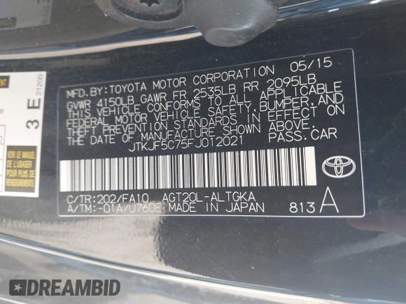 2015 Scion tC z VIN JTKJF5C75FJ012021, wystawiony jako IAAI lot #42143878 z przebiegiem 127 235 mil mil oraz . Historia ofert i sprzedaży dostępna na DreamBid. Obrazek 9.