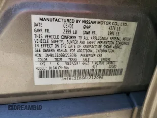 2006 Nissan Altima SL z VIN 1N4BL11D66C212096, wystawiony jako Copart lot #49271125 z przebiegiem 185 181 mil mil oraz Szkoda całkowita • Salvage title. Historia ofert i sprzedaży dostępna na DreamBid. Obrazek 12.