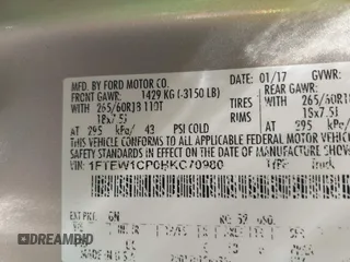 2017 Ford F-150 XL with VIN 1FTEW1CP0HKC70980, listed as a IAAI auction lot 39181898 with 1 mi miles. Bid and sale history available at carsss.com. Image 9.