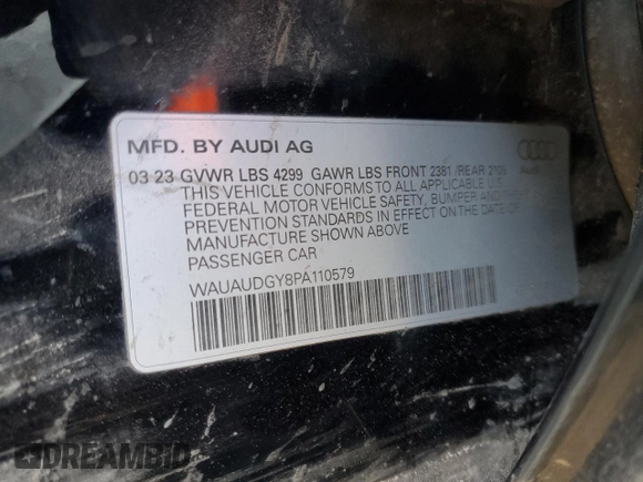 2023 Audi A3 Premium with VIN WAUAUDGY8PA110579, listed as a Copart auction lot 46062605 with 38,493 mi miles and Salvage Title. Bid and sale history available at carsss.com. Image 15.