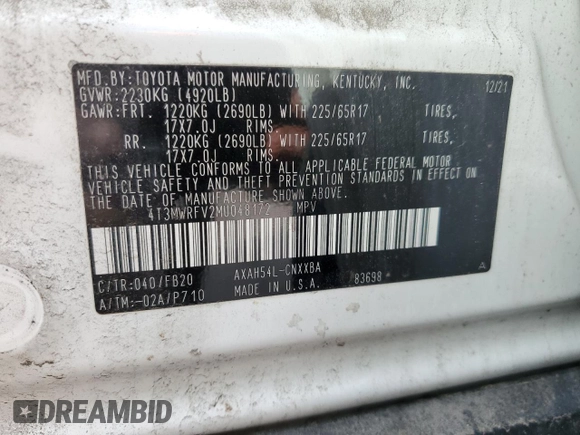 2021 Toyota RAV4 Hybrid LE z VIN 4T3MWRFV2MU048172, wystawiony jako Copart lot #54736375 z przebiegiem 33 006 mil mil oraz Szkoda całkowita • Salvage title. Historia ofert i sprzedaży dostępna na DreamBid. Obrazek 14.