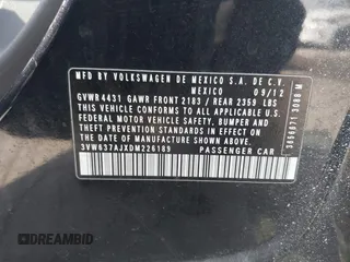 2013 Volkswagen Jetta Hybrid SE z VIN 3VW637AJXDM226189, wystawiony jako IAAI lot #42503588 z przebiegiem 158 367 mil mil oraz . Historia ofert i sprzedaży dostępna na DreamBid. Obrazek 9.