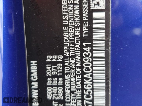 2019 BMW M4 CS with VIN WBS3S7C56KAC09341, listed as a Copart auction lot 41950264 with 35,937 mi miles. Bid and sale history available at carsss.com. Image 13.