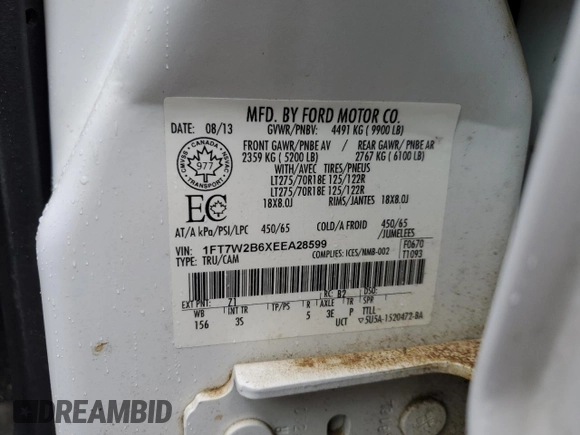 2014 Ford F-250 XL z VIN 1FT7W2B6XEEA28599, wystawiony jako Copart lot #51994895 z przebiegiem 108 388 mil mil oraz Szkoda całkowita • Salvage title. Historia ofert i sprzedaży dostępna na DreamBid. Obrazek 12.