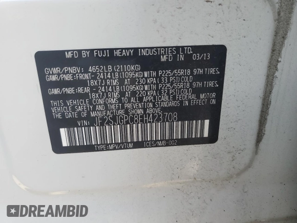 2014 Subaru Forester XT Touring с VIN JF2SJGPC8EH423708, выставлен на аукционе Copart как лот 63280675 с пробегом 193 576 миль миль и Чистый • Clean title. История ставок и продаж доступна на DreamBid. Изображение 13.