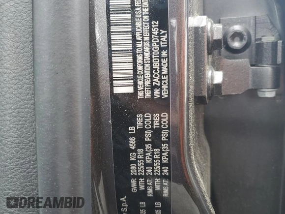 2016 Jeep Renegade Limited with VIN ZACCJBDT0GPD74512, listed as a Copart auction lot 57263705 with Not provided miles and Salvage title. Bid and sale history available at DreamBid. Image 13.