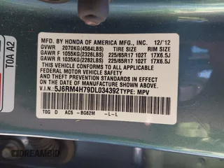 2013 Honda CR-V EX-L with VIN 5J6RM4H79DL034392, listed as a IAAI auction lot 42033537 with 162,011 mi miles. Bid and sale history available at carsss.com. Image 9.