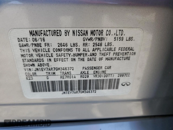 2016 Infiniti Q50 Premium with VIN JN1EV7AR7GM346372, listed as a Copart auction lot 48469255 with 97,236 mi miles and Salvage Title. Bid and sale history available at DreamBid. Image 14.