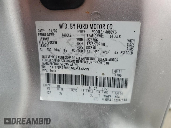 2010 Ford F-250 XL z VIN 1FTNF2B55AEA84619, wystawiony jako Copart lot #44353075 z przebiegiem 224 313 mil mil oraz Szkoda całkowita • Salvage title. Historia ofert i sprzedaży dostępna na DreamBid. Obrazek 12.