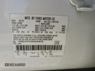 2022 Ford Explorer Limited with VIN 1FMSK7FH3NGA64018, listed as a Copart auction lot 51852355 with 54,665 mi miles and Salvage Title. Bid and sale history available at carsss.com. Image 13.