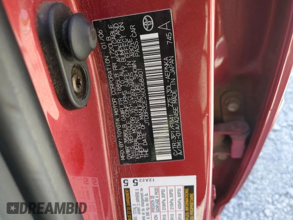 2006 Toyota Corolla CE with VIN JTDBR32E260068401, listed as a Copart auction lot 52941515 with 44,250 mi miles and Salvage Title. Bid and sale history available at DreamBid. Image 12.