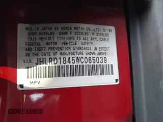 1998 Honda CR-V LX with VIN JHLRD1845WC065039, listed as a IAAI auction lot 41459730 with 197,664 mi miles. Bid and sale history available at carsss.com. Image 9.