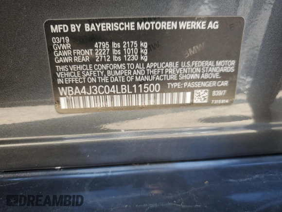 2020 BMW 4 Series 430i xDrive z VIN WBA4J3C04LBL11500, wystawiony jako Copart lot #69595194 z przebiegiem 68 924 mil mil oraz Szkoda całkowita • Salvage title. Historia ofert i sprzedaży dostępna na DreamBid. Obrazek 12.