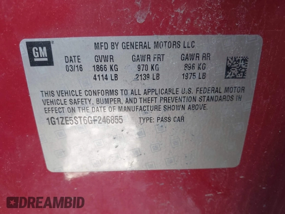 2016 Chevrolet Malibu LT with VIN 1G1ZE5ST6GF246855, listed as a IAAI auction lot 41977429 with 98,318 mi miles and . Bid and sale history available at DreamBid. Image 9.