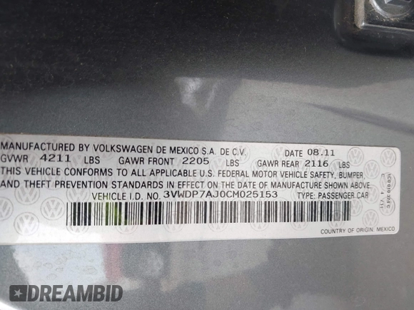 2012 Volkswagen Jetta SE z VIN 3VWDP7AJ0CM025153, wystawiony jako IAAI lot #42420514 z przebiegiem 116 660 mil mil oraz . Historia ofert i sprzedaży dostępna na DreamBid. Obrazek 9.