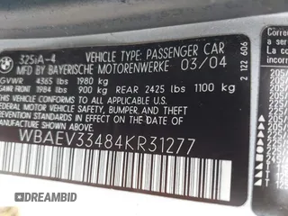 2004 BMW 3 Series 325i z VIN WBAEV33484KR31277, wystawiony jako IAAI lot #42147361 z przebiegiem 223 145 mil mil oraz . Historia ofert i sprzedaży dostępna na DreamBid. Obrazek 9.