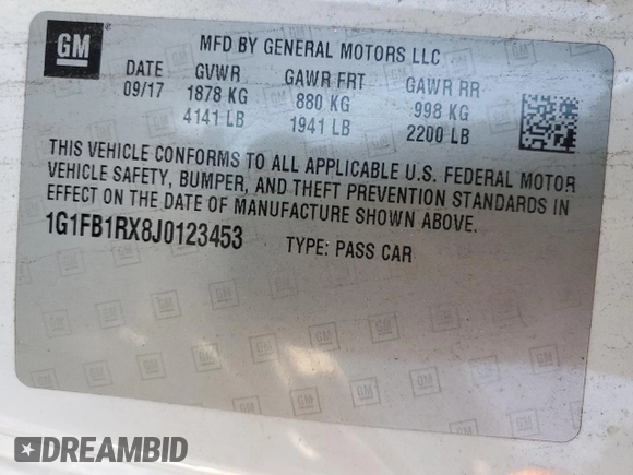 2018 Chevrolet Camaro 1LT with VIN 1G1FB1RX8J0123453, listed as a Copart auction lot 50130455 with 116,636 mi miles and Salvage Title. Bid and sale history available at carsss.com. Image 14.