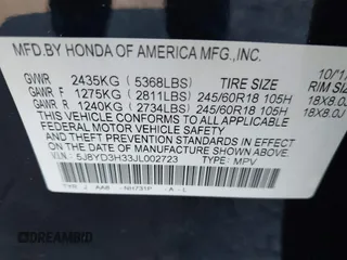 2018 Acura MDX with VIN 5J8YD3H33JL002723, listed as a IAAI auction lot 41501410 with 98,459 mi miles and . Bid and sale history available at carsss.com. Image 9.