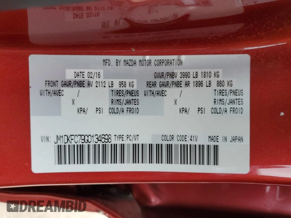 2016 Mazda CX-3 Touring with VIN JM1DKFC79G0134698, listed as a Copart auction lot 53638735 with 81,536 mi miles and Clean Title. Bid and sale history available at DreamBid. Image 12.