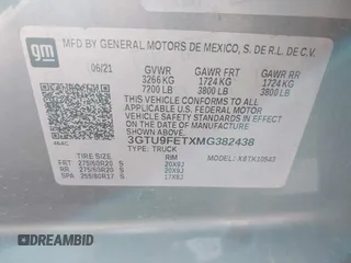 2021 GMC Sierra 1500 Denali z VIN 3GTU9FETXMG382438, wystawiony jako IAAI lot #41880365 z przebiegiem 54 651 mil mil oraz . Historia ofert i sprzedaży dostępna na DreamBid. Obrazek 9.