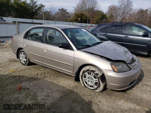 2002 Honda Civic LX with VIN 1HGES15572L028438, listed as a Copart auction lot 44297625 with 241,185 mi miles and Salvage Title. Bid and sale history available at DreamBid. Image 4.