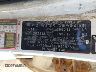 2015 Kia Rio EX with VIN KNADN4A31F6425359, listed as a IAAI auction lot 41345129 with 207,623 mi miles. Bid and sale history available at carsss.com. Image 9.