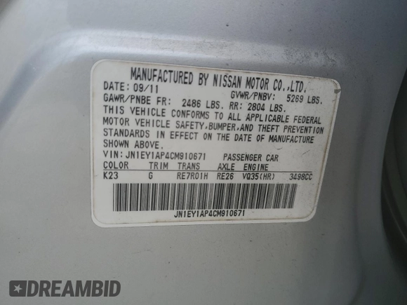 2012 Infiniti M35h Hybrid with VIN JN1EY1AP4CM910671, listed as a Copart auction lot 71308264 with 167,883 mi miles and Salvage Title. Bid and sale history available at carsss.com. Image 12.