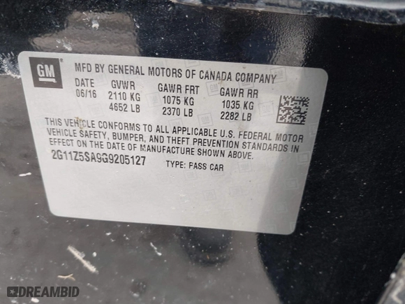 2016 Chevrolet Impala LS with VIN 2G11Z5SA9G9205127, listed as a IAAI auction lot 41710645 with 124,898 mi miles. Bid and sale history available at carsss.com. Image 9.