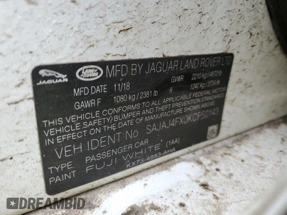 2019 Jaguar XE 25t Premium with VIN SAJAJ4FX0KCP50143, listed as a Copart auction lot 46303155 with 111,621 mi miles and Salvage Title. Bid and sale history available at DreamBid. Image 14.