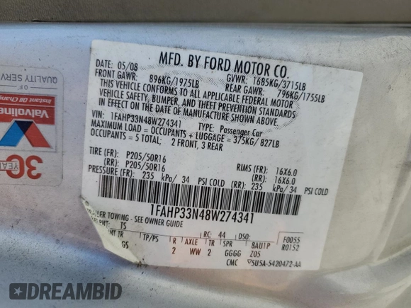 2008 Ford Focus SE with VIN 1FAHP33N48W274341, listed as a Copart auction lot 50343195 with 295,386 mi miles and Salvage Title. Bid and sale history available at carsss.com. Image 12.
