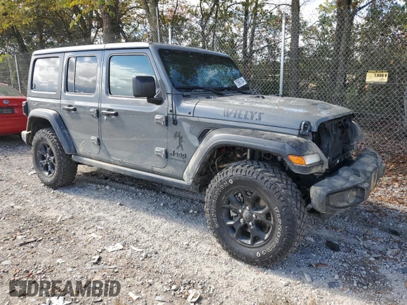 2022 Jeep Wrangler Unlimited Willys with VIN 1C4HJXDG5NW103726, listed as a Copart auction lot 75965134 with 21,536 mi miles and Salvage Title. Bid and sale history available at DreamBid. Image 4.