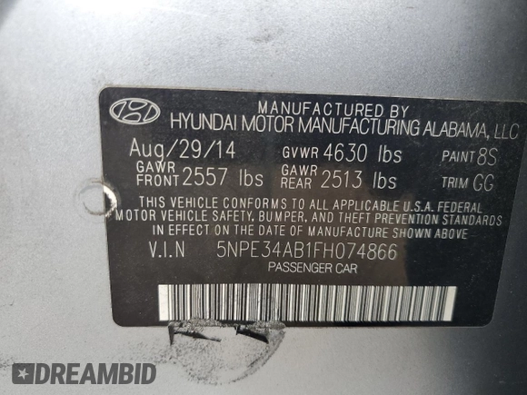 2015 Hyundai Sonata Sport z VIN 5NPE34AB1FH074866, wystawiony jako Copart lot #56642235 z przebiegiem 118 094 mil mil oraz Szkoda całkowita • Salvage title. Historia ofert i sprzedaży dostępna na DreamBid. Obrazek 12.