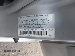 2002 Mazda Protege DX z VIN JM1BJ225921576001, wystawiony jako IAAI lot #40165055 z przebiegiem Nie podano mil oraz . Historia ofert i sprzedaży dostępna na DreamBid. Obrazek 9.