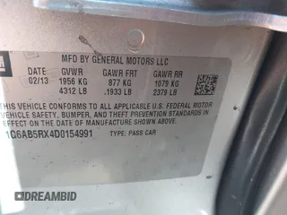 2013 Cadillac ATS Luxury with VIN 1G6AB5RX4D0154991, listed as a IAAI auction lot 41688976 with 136,238 mi miles and . Bid and sale history available at DreamBid. Image 9.