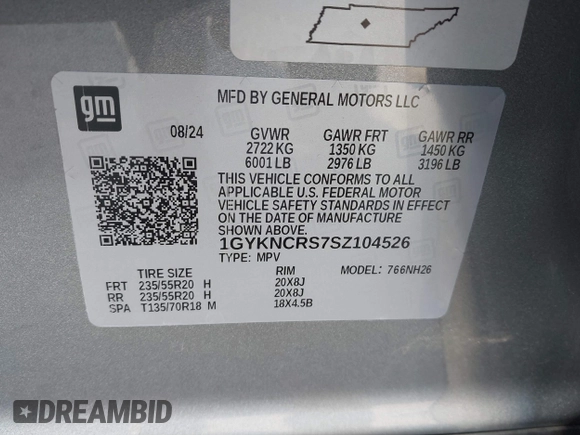2025 Cadillac XT5 FWD Premium Luxury with VIN 1GYKNCRS7SZ104526, listed as a IAAI auction lot 41468623 with 3,896 mi miles. Bid and sale history available at carsss.com. Image 9.