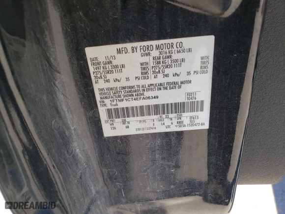 2014 Ford F-150 XL with VIN 1FTMF1CT4EFA06349, listed as a Copart auction lot 44969465 with 56,354 mi miles and Salvage Title. Bid and sale history available at carsss.com. Image 12.