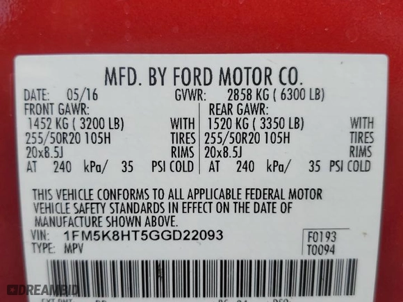 2016 Ford Explorer Platinum with VIN 1FM5K8HT5GGD22093, listed as a Copart auction lot 85421524 with 0 mi miles and Salvage Title. Bid and sale history available at carsss.com. Image 13.