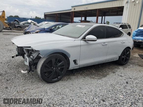 2023 Genesis G70 2.0T with VIN KMTG34TA3PU114905, listed as a Copart auction lot 61777435 with 26,493 mi miles and Salvage title. Bid and sale history available at DreamBid. Image 1.