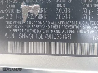 2009 Hyundai Santa Fe SE with VIN 5NMSH13E79H322081, listed as a IAAI auction lot 41767949 with 179,344 mi miles. Bid and sale history available at carsss.com. Image 9.