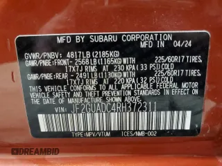 2024 Subaru Crosstrek Premium с VIN JF2GUADC4RH372311, выставлен на аукционе Copart как лот 54831265 с пробегом 12 164 миль миль и Чистый • Clean title. История ставок и продаж доступна на DreamBid. Изображение 13.