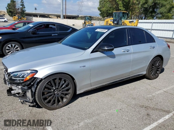 2020 Mercedes-Benz C 43 AMG z VIN W1KWF6EB1LR571590, wystawiony jako Copart lot #47194935 z przebiegiem 52 608 mil mil oraz Szkoda całkowita • Salvage title. Historia ofert i sprzedaży dostępna na DreamBid. Obrazek 1.