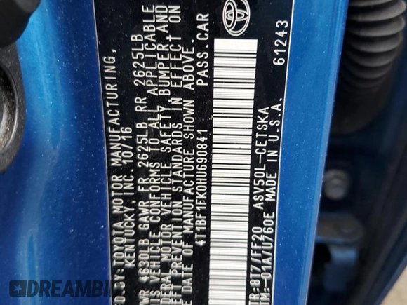 2017 Toyota Camry XLE с VIN 4T1BF1FK0HU690841, выставлен на аукционе Copart как лот 56141385 с пробегом 86 442 миль миль и Списание • Salvage title. История ставок и продаж доступна на DreamBid. Изображение 13.