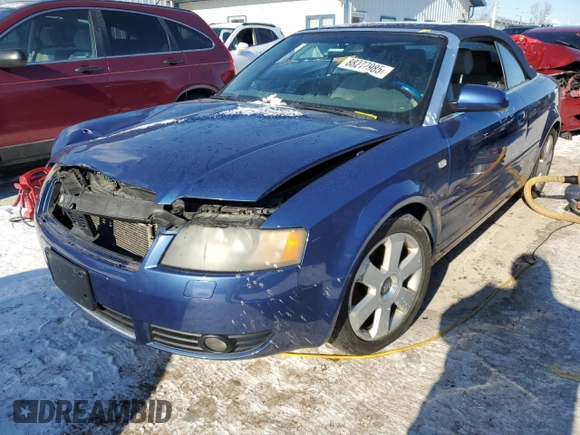 2005 Audi A4 1.8T with VIN WAUAC48H85K006960, listed as a Copart auction lot 88277985 with 194,285 mi miles and Salvage Title. Bid and sale history available at carsss.com. Image 1.