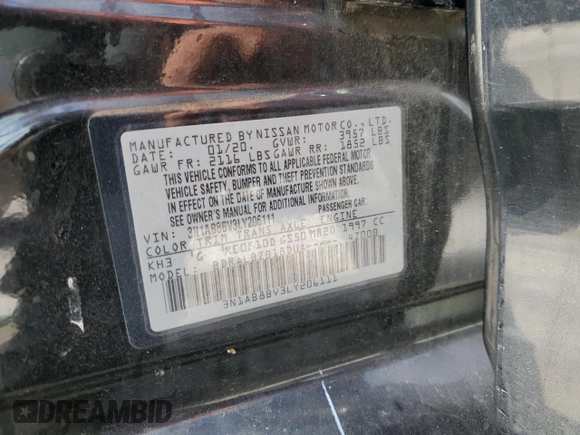 2020 Nissan Sentra S with VIN 3N1AB8BV3LY206111, listed as a Copart auction lot 47118415 with 56,365 mi miles and Salvage Title. Bid and sale history available at carsss.com. Image 12.