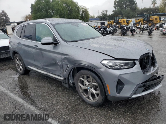 2023 BMW X3 sDrive30i with VIN 5UX43DP08P9S82575, listed as a Copart auction lot 47843655 with 4,696 mi miles and Salvage Title. Bid and sale history available at DreamBid. Image 4.