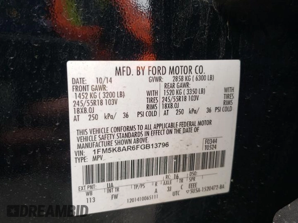 2015 Ford Utility Police Interceptor with VIN 1FM5K8AR6FGB13796, listed as a Copart auction lot 77869864 with 157,449 mi miles and Salvage Title. Bid and sale history available at carsss.com. Image 13.