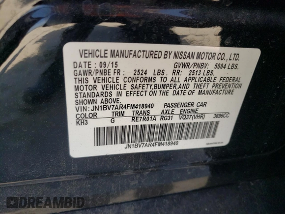 2015 Infiniti Q50 Premium with VIN JN1BV7AR4FM418940, listed as a Copart auction lot 55661885 with 71,352 mi miles and Clean Title. Bid and sale history available at carsss.com. Image 12.