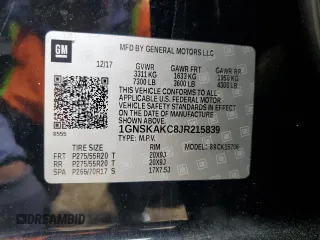 2018 Chevrolet Tahoe LS z VIN 1GNSKAKC8JR215839, wystawiony jako Copart lot #52627955 z przebiegiem 96 380 mil mil oraz Szkoda całkowita • Salvage title. Historia ofert i sprzedaży dostępna na DreamBid. Obrazek 13.